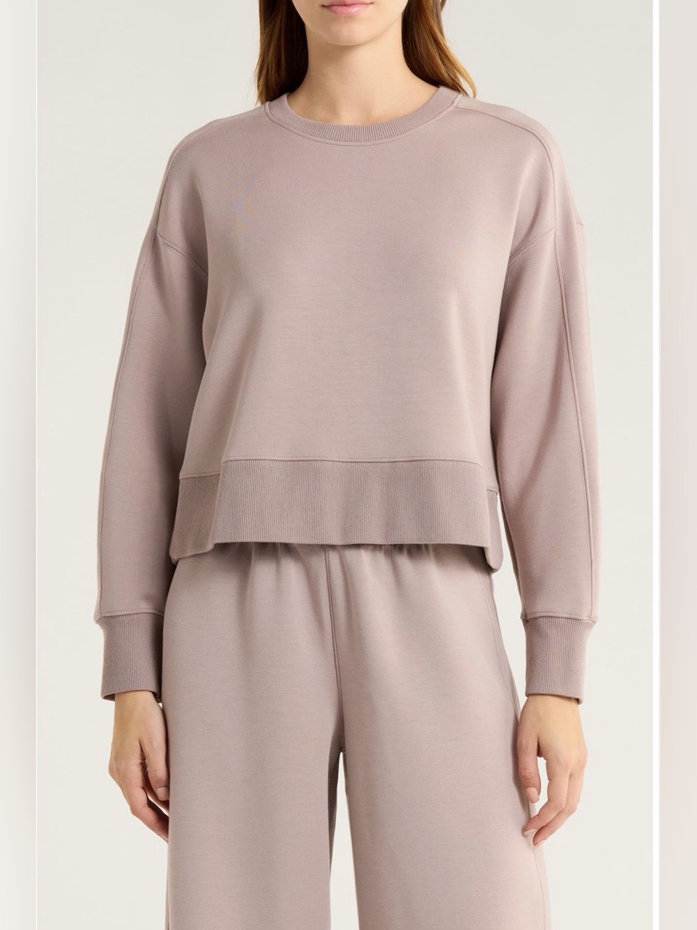 Spanx AirEssentials Luxe Crop Crewneck Coastal Fog NWT 💕